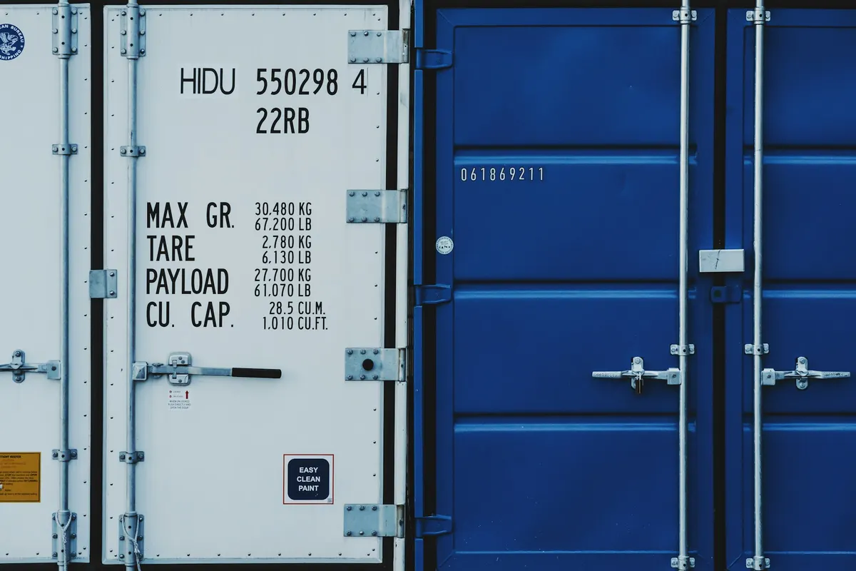 Close-up of shipping container doors